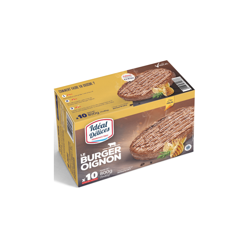 Idéal Délices Burgers de bœuf à l'oignon (x10) 800 g Idéal Délices Burgers de bœuf à l'oignon (x10) 800 g