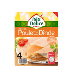 Isla Délice Jambon de poulet et dinde cuit à l'étouffée en tranches 160g