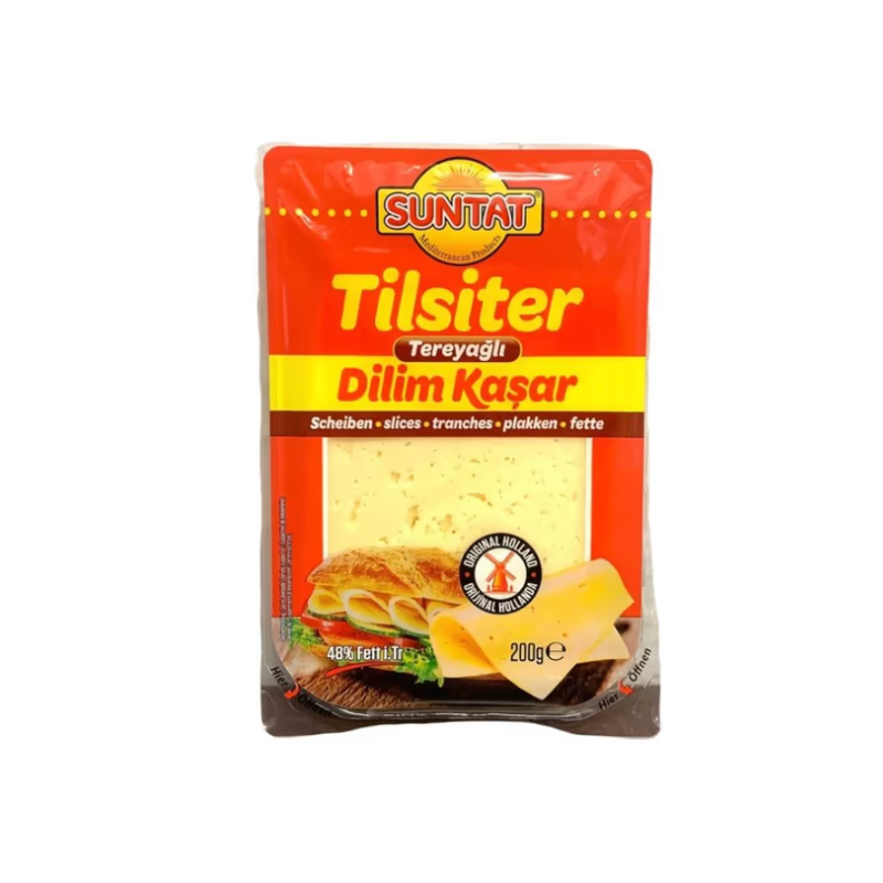 Suntat Fromage Kasar au beurre "Tilsiter" 48 % MG en tranches 200 g Suntat Fromage Kasar au beurre "Tilsiter" 48 % MG en tranches 200 g